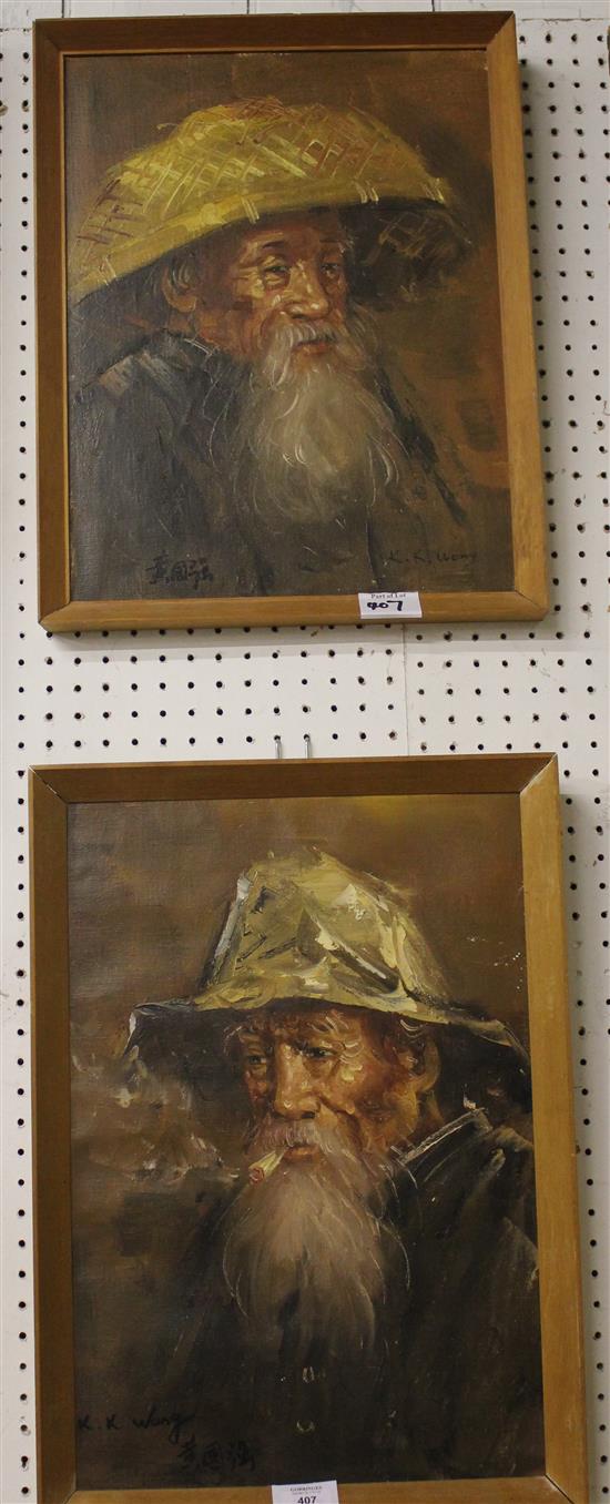 2 oil studies of gentlemen by KK King